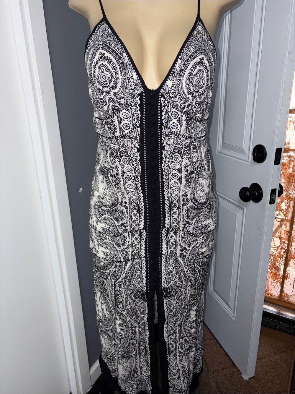 AllSaints Black & White Paisley V-Neck Maxi Dress